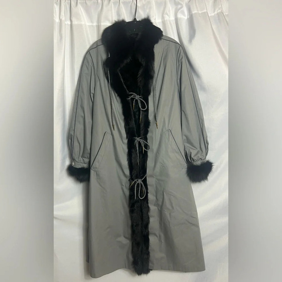 Nino-Flex Trench Coat Fur Long Coat Gray Cord Tie Size 32 German Size Chart